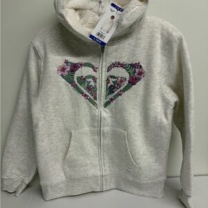 Roxy Kids Cream Jacket with Floral Heart Design, Beige
